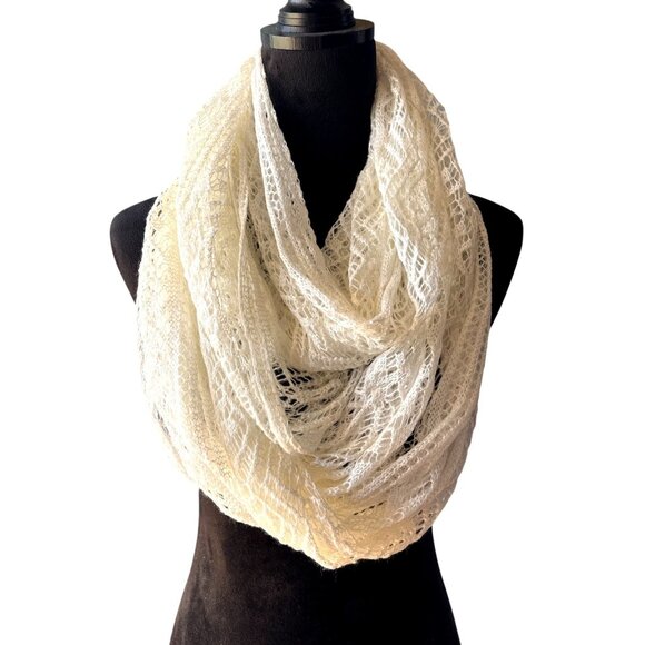 Independent Accessories - Lace Infinity Loop Scarf Ivory Lightweight & Stylish Feminine Knit Luxury Career